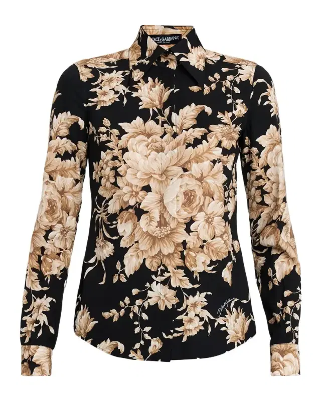 Rose Cretonne Charmeuse Button-Down Shirt Rose Cretonne Charmeuse Button-Down Shirt