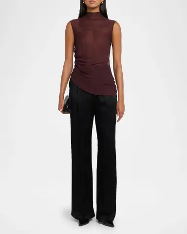 Lapointe Mid-Rise Pleated Relaxed Straight-Leg Doubleface Satin Pants | Thumbnail 2