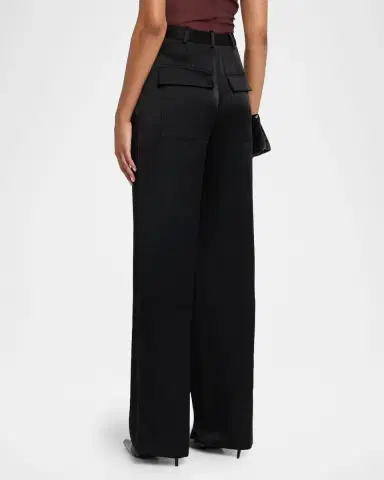 Lapointe Mid-Rise Pleated Relaxed Straight-Leg Doubleface Satin Pants | Thumbnail 3