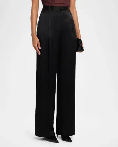 Lapointe Mid-Rise Pleated Relaxed Straight-Leg Doubleface Satin Pants | Thumbnail 4