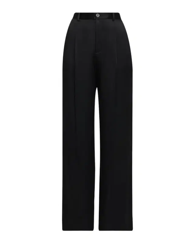 Mid-Rise Pleated Relaxed Straight-Leg Doubleface Satin Pants