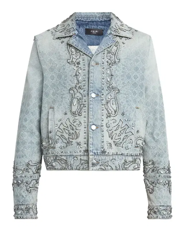 Men 's Crystal Bandana Denim Jacket