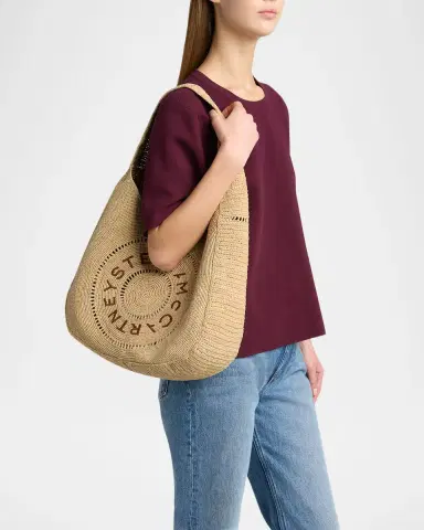 Stella McCartney Small Logo Crochet Raffia Hobo Bag | Thumbnail 2 Stella McCartney Small Logo Crochet Raffia Hobo Bag | Thumbnail 2