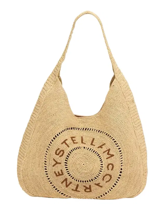 Stella McCartney Small Logo Crochet Raffia Hobo Bag
