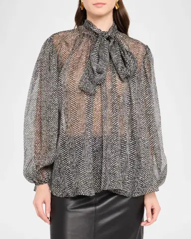 Dolce & Gabbana Chevron Chiffon Neck-Tie Blouse | Thumbnail 4