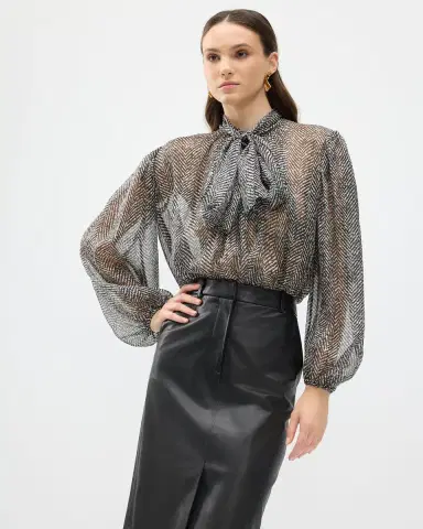 Dolce & Gabbana Chevron Chiffon Neck-Tie Blouse | Thumbnail 5
