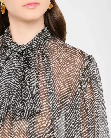Dolce & Gabbana Chevron Chiffon Neck-Tie Blouse | Thumbnail 6