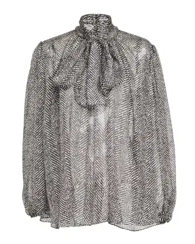 Dolce & Gabbana Chevron Chiffon Neck-Tie Blouse | Thumbnail 1