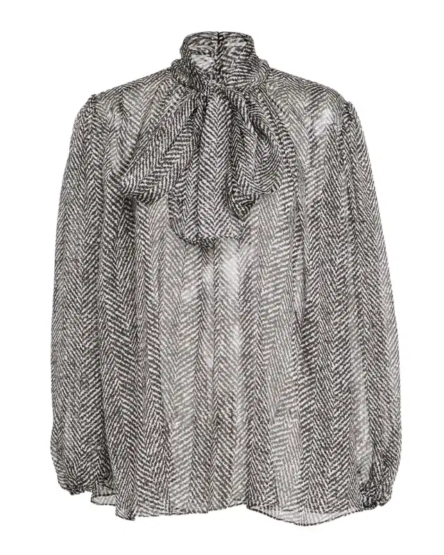 Chevron Chiffon Neck-Tie Blouse