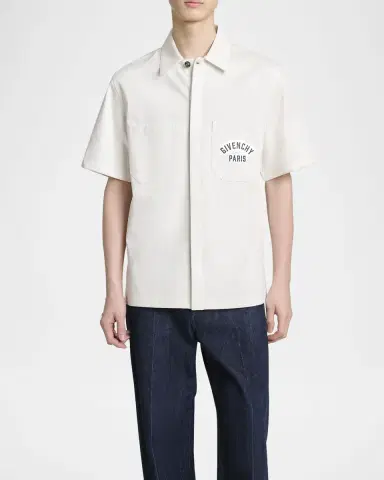 Givenchy Men 's Twill Embroidered Pocket Shirt | Thumbnail 4