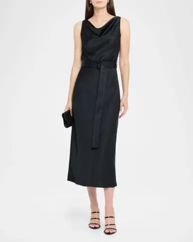Lapointe Lightweight Satin Belted Midi Dress | Thumbnail 2