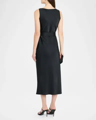 Lapointe Lightweight Satin Belted Midi Dress | Thumbnail 3