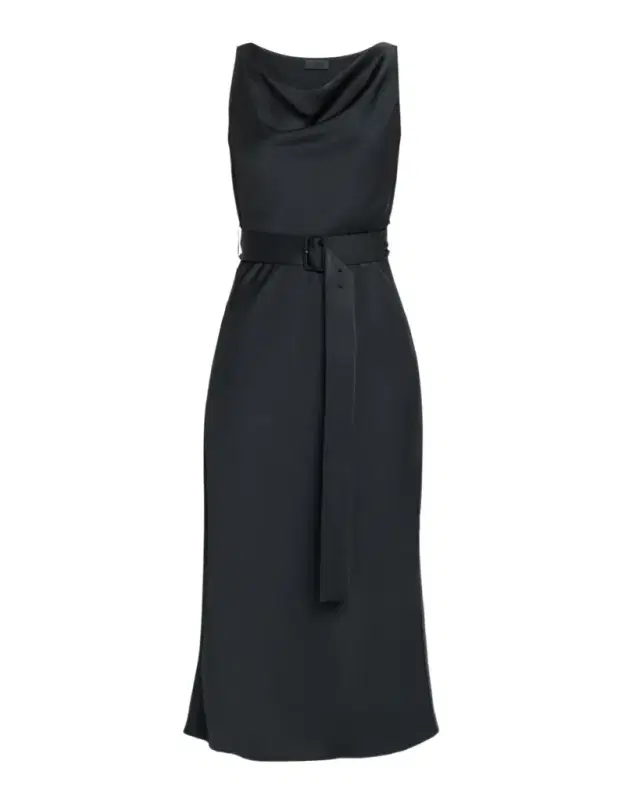 Lightweight Satin Belted Midi Dress