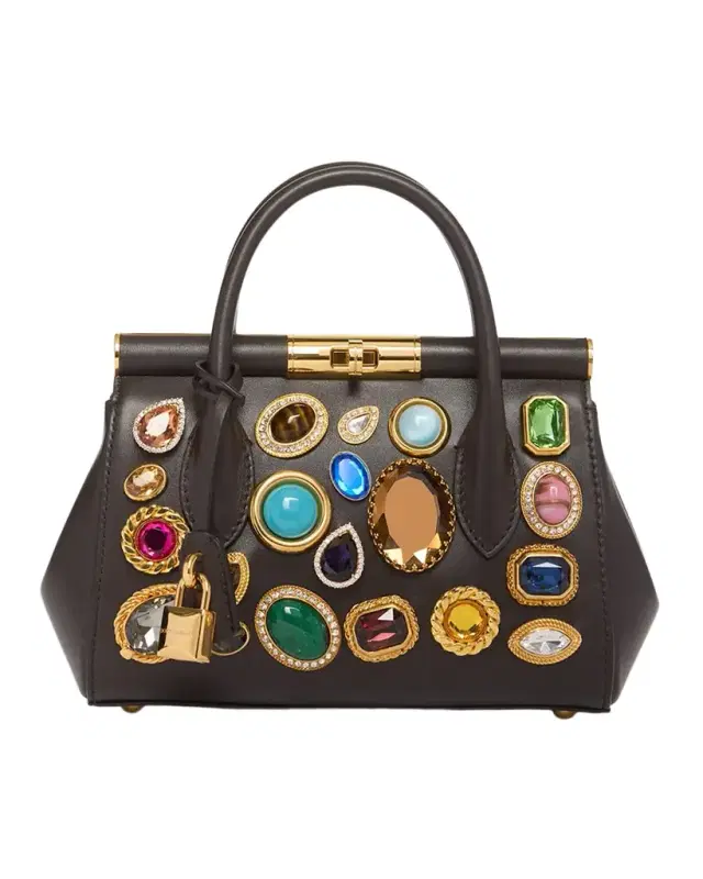 Marlene Small Jeweled Leather Top-Handle Bag