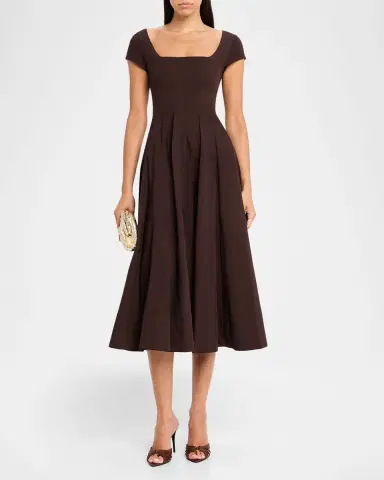STAUD Wells Stretch Cotton Fit and Flare Midi Dress | Thumbnail 2 STAUD Wells Stretch Cotton Fit and Flare Midi Dress | Thumbnail 2