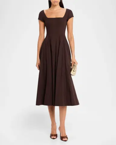 STAUD Wells Stretch Cotton Fit and Flare Midi Dress | Thumbnail 4 STAUD Wells Stretch Cotton Fit and Flare Midi Dress | Thumbnail 4
