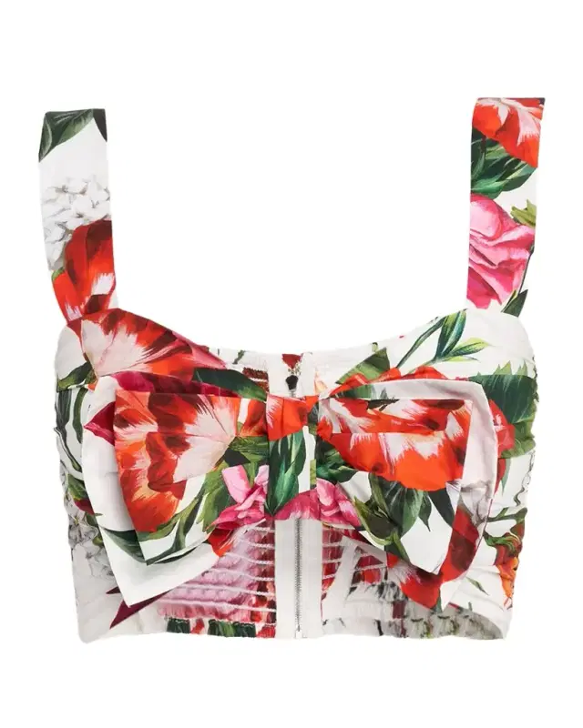 Anemone Lilly-Print Popeline Bow Crop Top
