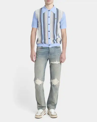 AMIRI Men's MX1 Distressed Jeans with Pleated Suede | Thumbnail 2