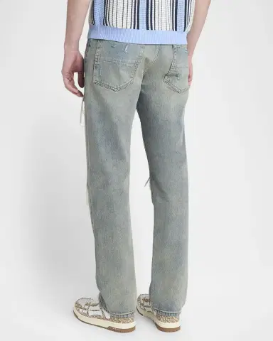 AMIRI Men's MX1 Distressed Jeans with Pleated Suede | Thumbnail 3