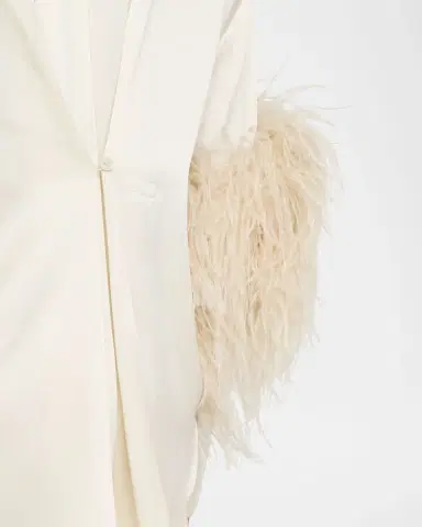 LAPOINTE Satin Button-Down Blouse With Feather Trim | Thumbnail 5