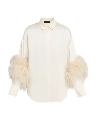 LAPOINTE Satin Button-Down Blouse With Feather Trim | Thumbnail 1