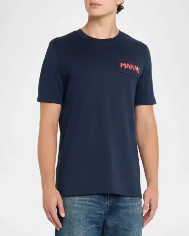 Marni Men's Mending Logo Patch Crewneck T-Shirt | Thumbnail 4 Marni Men's Mending Logo Patch Crewneck T-Shirt | Thumbnail 4