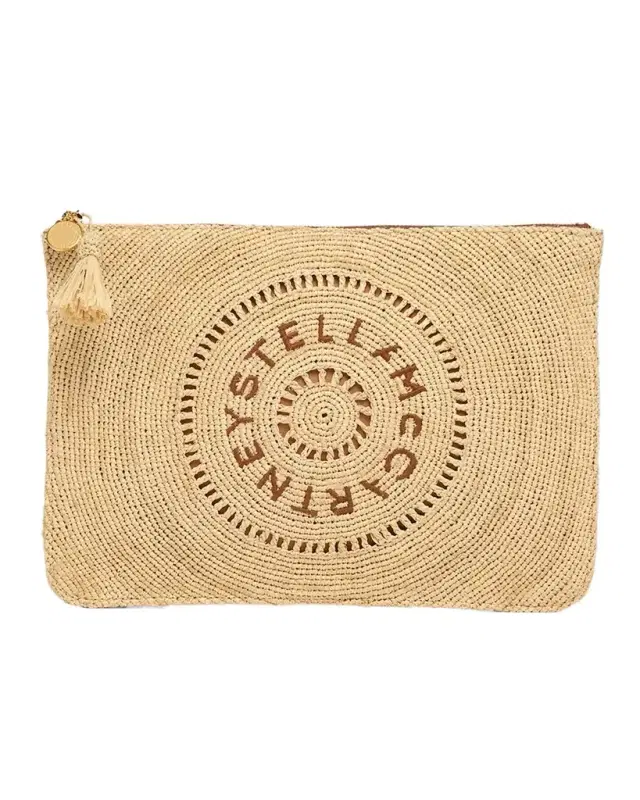 Stella McCartney Logo Crochet Raffia Pouch Bag