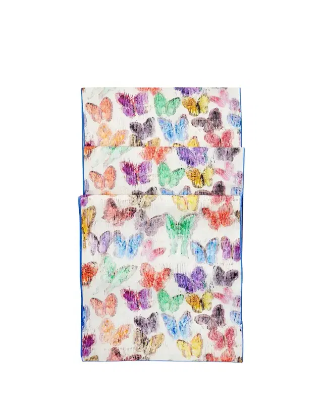 Hunt Slonem Spring Butterflies Reversible Linen Table Runner, 15" x 108"