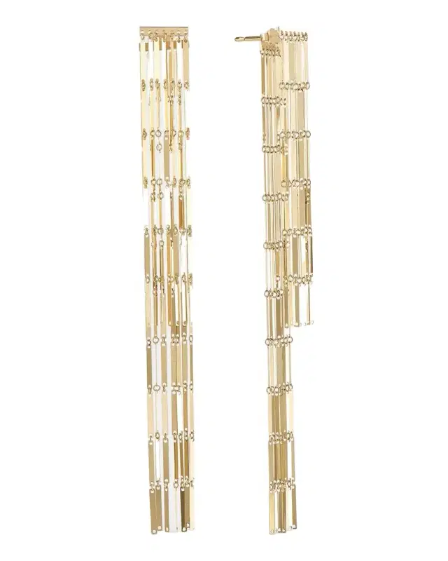 Laser-Cut Rectangle Chainmail Front Back Earrings in 14K Gold