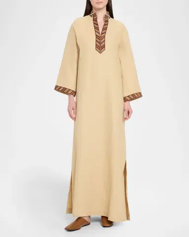 Loro Piana Tilde Stripe-Trim Long-Sleeve Maxi Dress | Thumbnail 2 Loro Piana Tilde Stripe-Trim Long-Sleeve Maxi Dress | Thumbnail 2