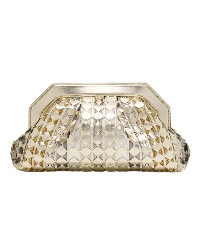 Serapian Secret Woven Mosaic Metallic Leather Clutch Bag