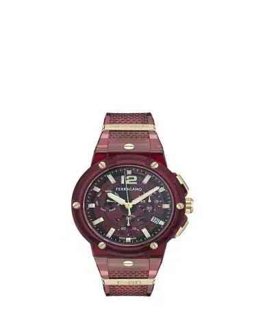 Ferragamo F-80 44mm Translucent Burgundy Bioplastic Chronograph Watch | Thumbnail 1 Ferragamo F-80 44mm Translucent Burgundy Bioplastic Chronograph Watch | Thumbnail 1