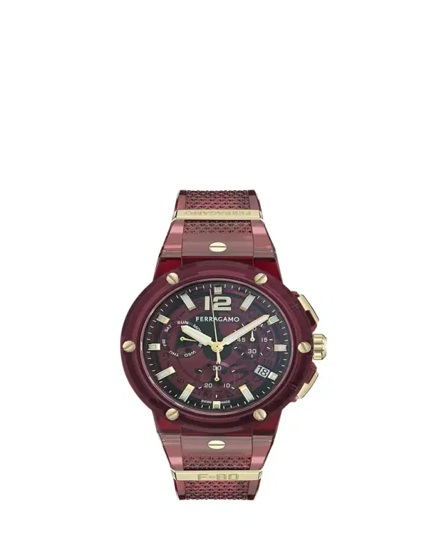 Ferragamo F-80 44mm Translucent Burgundy Bioplastic Chronograph Watch
