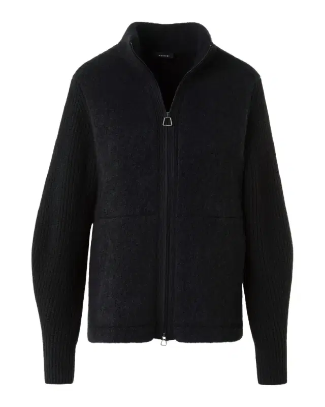 Cashmere-Silk Boucle Zip Cardigan