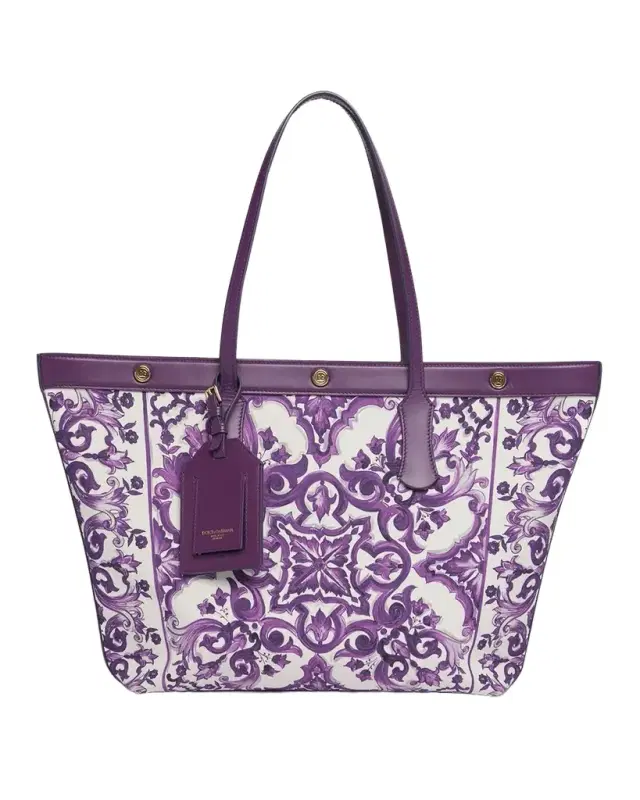 Majolica-Print Canvas Shopping Tote Bag