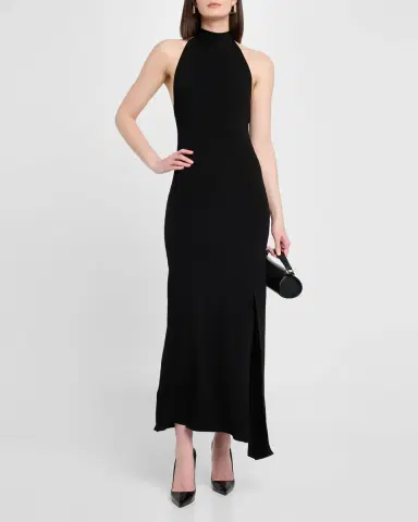 Lapointe Matte Viscose Halterneck Slit Maxi Dress | Thumbnail 2 Lapointe Matte Viscose Halterneck Slit Maxi Dress | Thumbnail 2