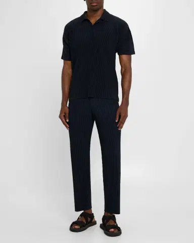 Homme Plissé Issey Miyake Men 's Pleated Johnny Collar Polo Shirt | Thumbnail 2 Homme Plissé Issey Miyake Men 's Pleated Johnny Collar Polo Shirt | Thumbnail 2