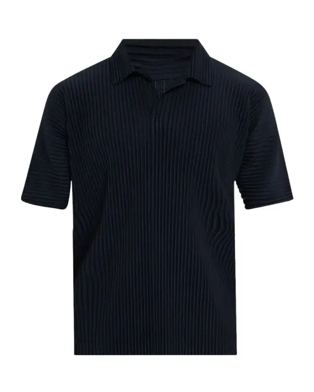Homme Plisse Issey Miyake Men 's Pleated Johnny Collar Polo Shirt