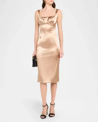 Dolce & Gabbana Sleeveless Pleated Stretch Satin Midi Dress | Thumbnail 2