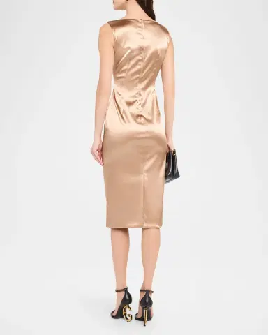 Dolce & Gabbana Sleeveless Pleated Stretch Satin Midi Dress | Thumbnail 3