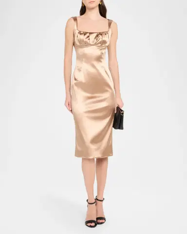 Dolce & Gabbana Sleeveless Pleated Stretch Satin Midi Dress | Thumbnail 4