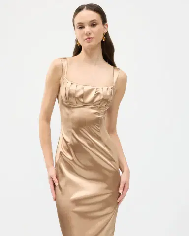 Dolce & Gabbana Sleeveless Pleated Stretch Satin Midi Dress | Thumbnail 5