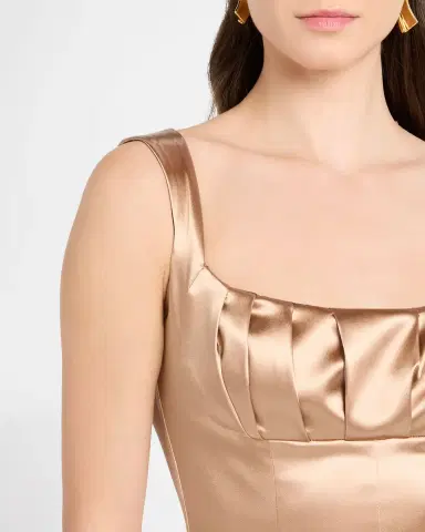 Dolce & Gabbana Sleeveless Pleated Stretch Satin Midi Dress | Thumbnail 6