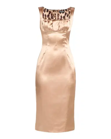 Dolce & Gabbana Sleeveless Pleated Stretch Satin Midi Dress | Thumbnail 1