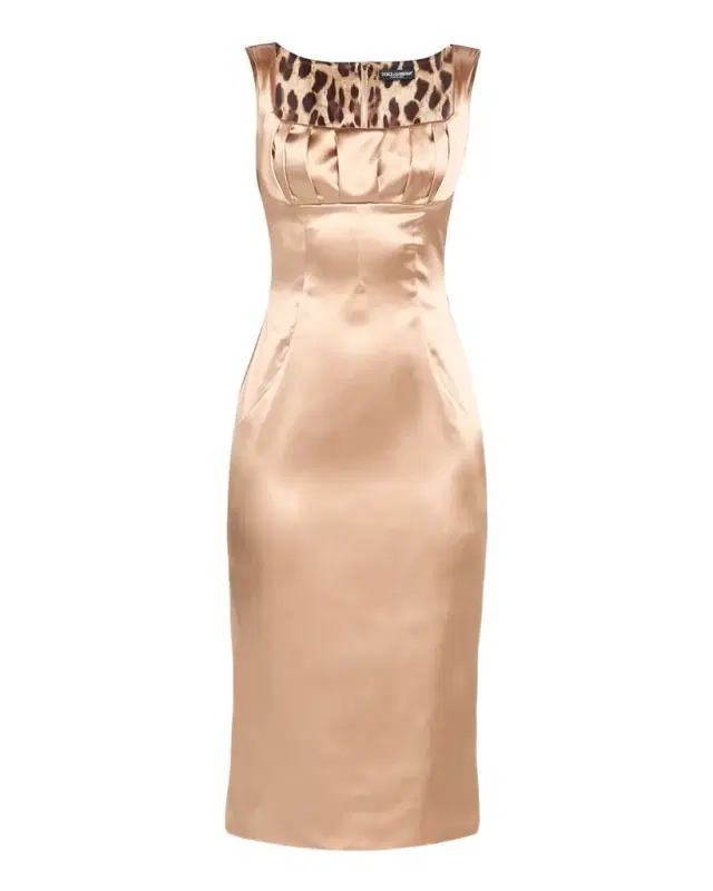 Sleeveless Pleated Stretch Satin Midi Dress