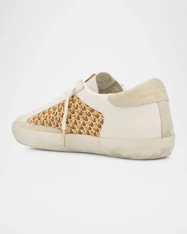 Golden Goose Super-Star Raffia Net Leather Low-Top Sneakers | Thumbnail 3 Golden Goose Super-Star Raffia Net Leather Low-Top Sneakers | Thumbnail 3