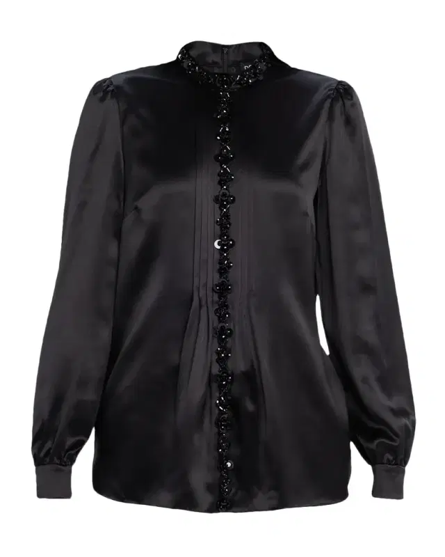 Embellished Collared Silk Blouse