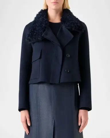 Akris Edena Cashmere Short Jacket With Detachable Shearling Goat Collar | Thumbnail 3