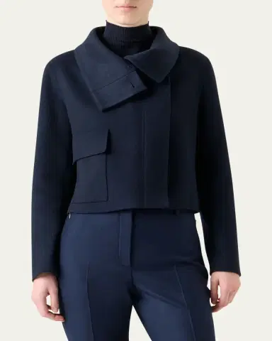 Akris Edena Cashmere Short Jacket With Detachable Shearling Goat Collar | Thumbnail 8