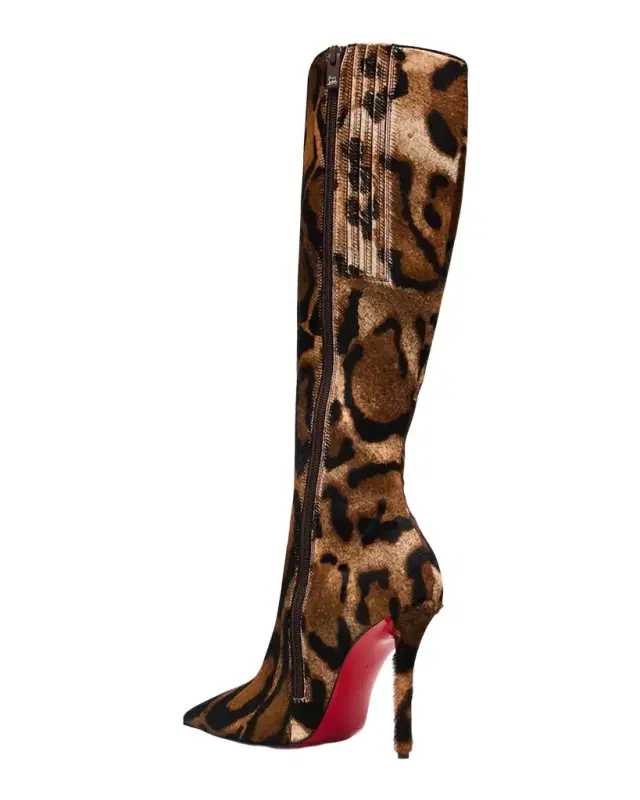 Christian Louboutin 100mm Miss Z Pony Bengali Calf Hair Knee-High Stiletto Boots